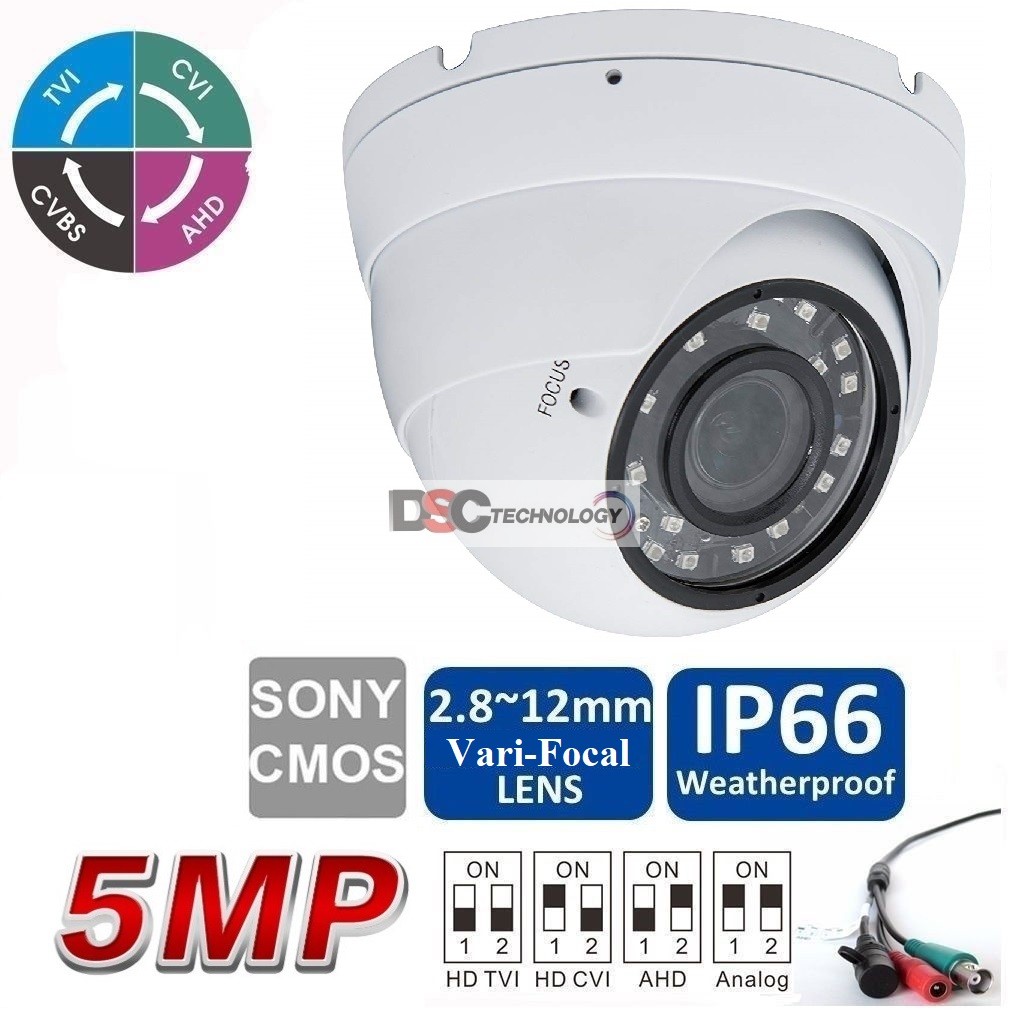 5MP(TVI/AHD)/ 4MP CVI HD IR Security Dome Camera 2.8mm-12mm VF