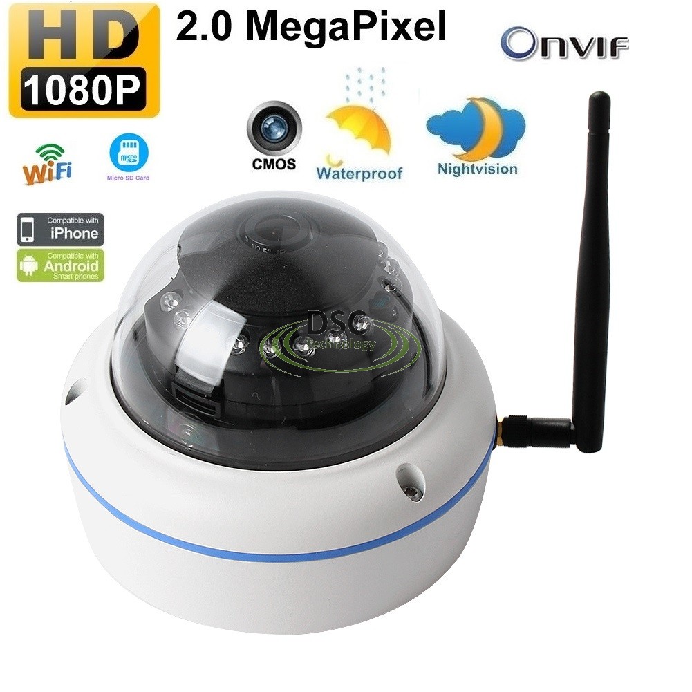 Onvif Wifi Wireless IP Dome Camera SD card Slot in/outdoor 12VDC