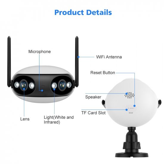 (image for) Wifi/PoE Panoramic 8MP 180° Dual Lens Full Color IR IP Camera Bullet iCSee/XMEYE