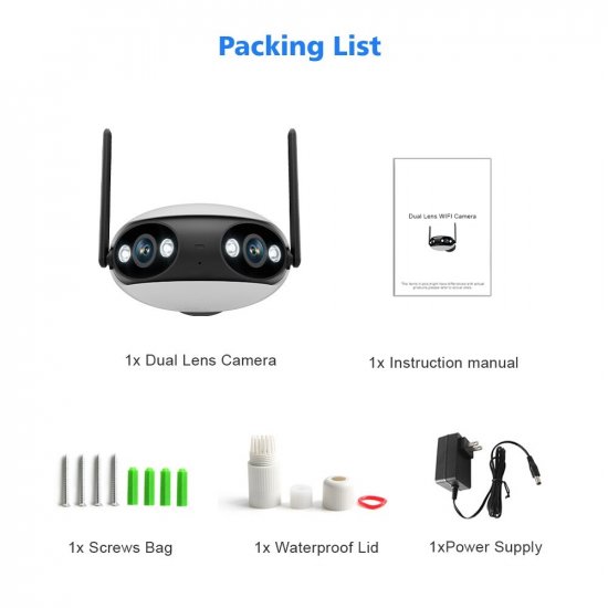 (image for) Wifi/PoE Panoramic 8MP 180° Dual Lens Full Color IR IP Camera Bullet iCSee/XMEYE