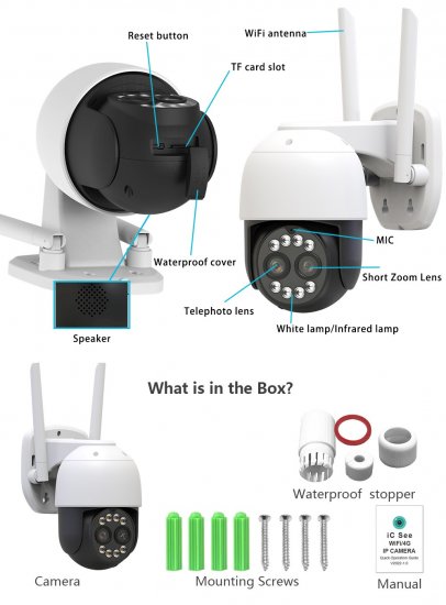 (image for) 8MP 4K Wifi Security Camera Dual Lens 1-8X Zoom Outdoor PTZ IP Night Vision Camera