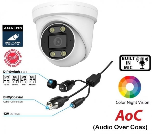 (image for) 8MP/5MP/1080P Warm Light Audio in TVI/CVI/AHD/CVBS Dome camera 2.8mm lens