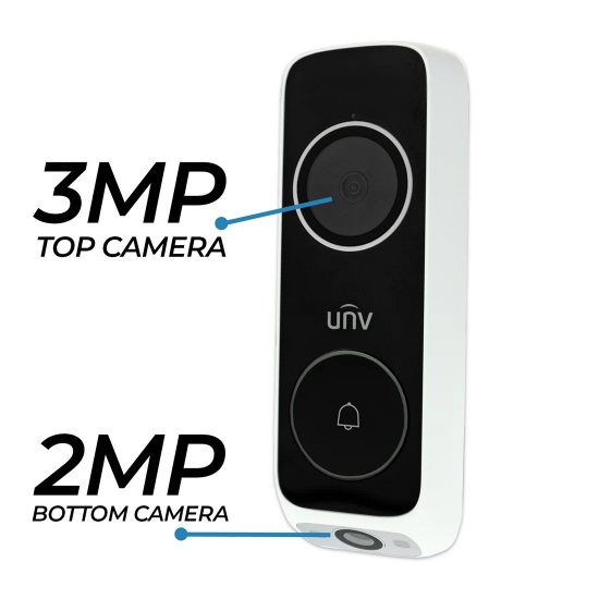 (image for) HD 3MP + 2MP Dual Lens Weatherproof Video Doorbell Wi-Fi Security Camera w/ 2-Way Audio, Human Body & Package Detection (ED-525B-WB)