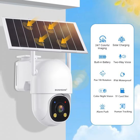 (image for) 2K AOV Solar Camera Outdoor Wireless WiFi, 2.4GHz&5Ghz WiFi Security Camera,Color Night Vision, Smart 24/7 Recording, Auto-Tracking, IP66