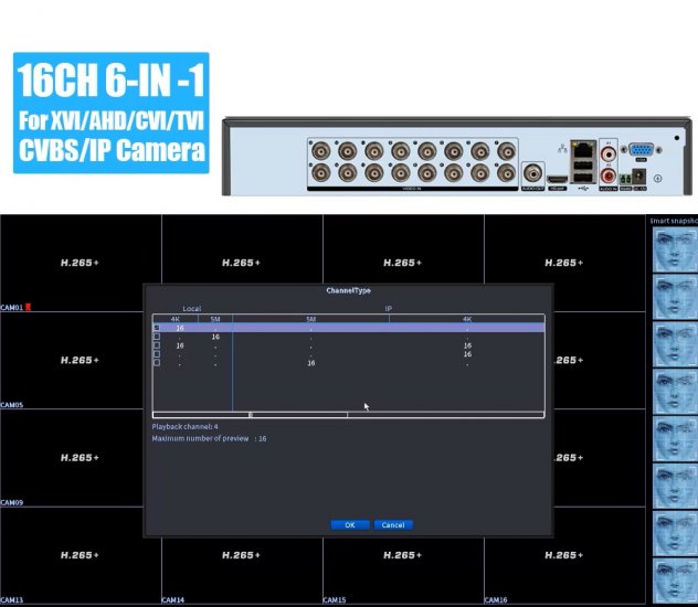 (image for) 16CH 5IN1 4K/8MP DVR H.265+ Digital Video Recorder for CCTV BNC Security Camera
