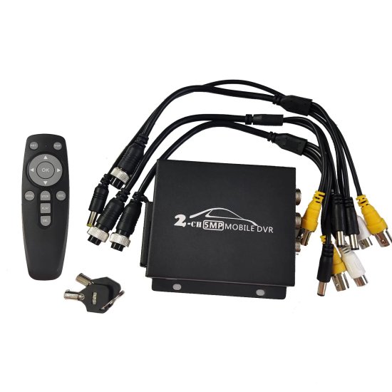 (image for) 2CH Mini Mobile AHD DVR HD 5MP 2 Channel Dual SD Card Slot Support 128GB/CVBS Remote Vehicle DVR for Truck Taxi Car