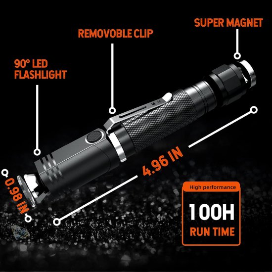 (image for) NICRON Flashlights,Rechargeable Magnetic Flashlight Super Bright 1000 lumens 6 Modes led Flashlight for Camping,Garage Work, 90°Twist EDC Pocket Tactical Flashlight IP65 Waterproof N9