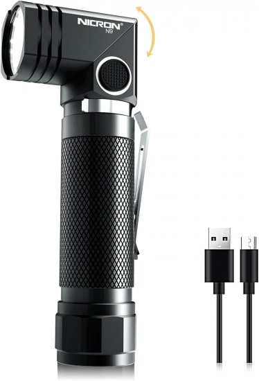 (image for) NICRON Flashlights,Rechargeable Magnetic Flashlight Super Bright 1000 lumens 6 Modes led Flashlight for Camping,Garage Work, 90°Twist EDC Pocket Tactical Flashlight IP65 Waterproof N9