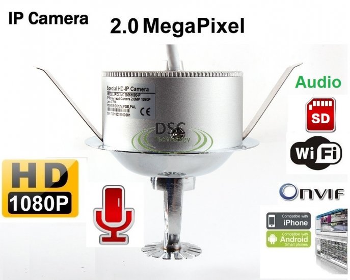 (image for) Fire Sprinkler Head 1080P Wifi/Audio/SD Slot IP Camera 2MP 1080P