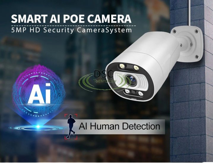 (image for) 5MP PoE AI Bullet Camera FULL COLOR Night Vision 2.8mm lens