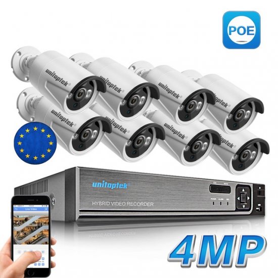 (image for) 8CH H.265 POE Security Camera NVR KIT w. 8PCS 4MP PoE Camera
