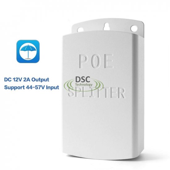 (image for) Outdoor 10/100M PoE Splitter IEEE 802.3af/at Standard to 12VDC