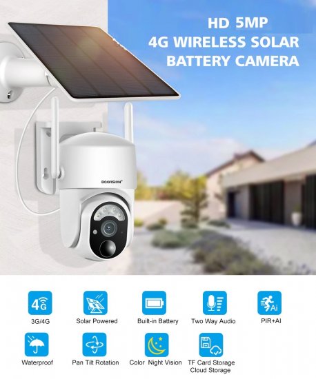 (image for) 4G LTE Cellular Solar Security Camera Wireless Outdoor, Alert PTZ Cameras with 5MP HD Night Vision, PIR Motion Sensor, 2 Way Audio, UBOX APP