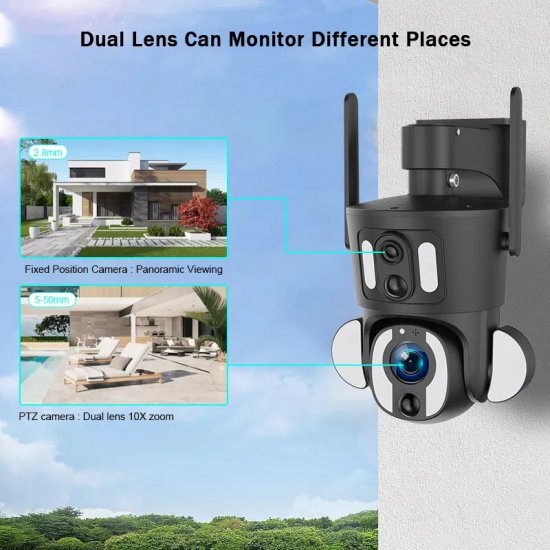 (image for) 4G LTE Solar PTZ Camera 6MP Dual Lens (3MP+3MP) 10x Optical Zoom lens, UBOX APP