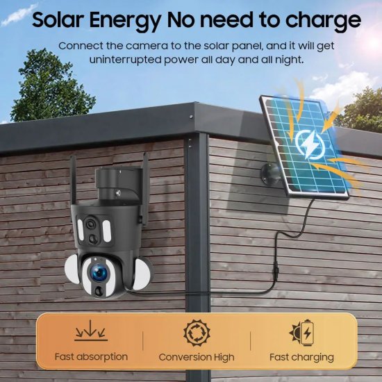 (image for) 4G LTE Solar PTZ Camera 6MP Dual Lens (3MP+3MP) 10x Optical Zoom lens, UBOX APP