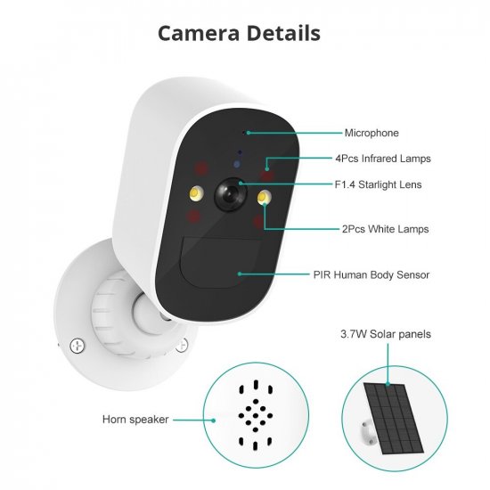 (image for) Battery/Solar Powered 1080P Rechargeable Wireless Security Camera In/Outdoor