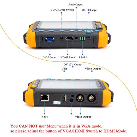 (image for) 5 Inch 4 in 1 CCTV Monitor Tester, Coaxial Analog Video CCTV Tester AHD/TVI/CVI/CVBS Coaxial Analog Video CCTV Tester, UTP/PTZ Cable Test UP to 8MP Analog Security Camera