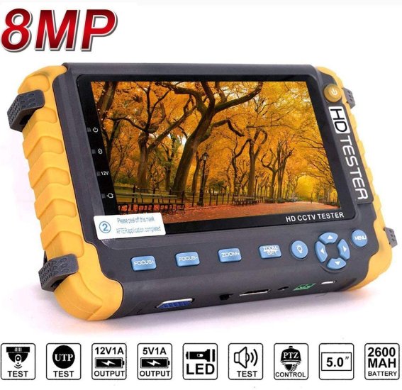 (image for) 5 Inch 4 in 1 CCTV Monitor Tester, Coaxial Analog Video CCTV Tester AHD/TVI/CVI/CVBS Coaxial Analog Video CCTV Tester, UTP/PTZ Cable Test UP to 8MP Analog Security Camera
