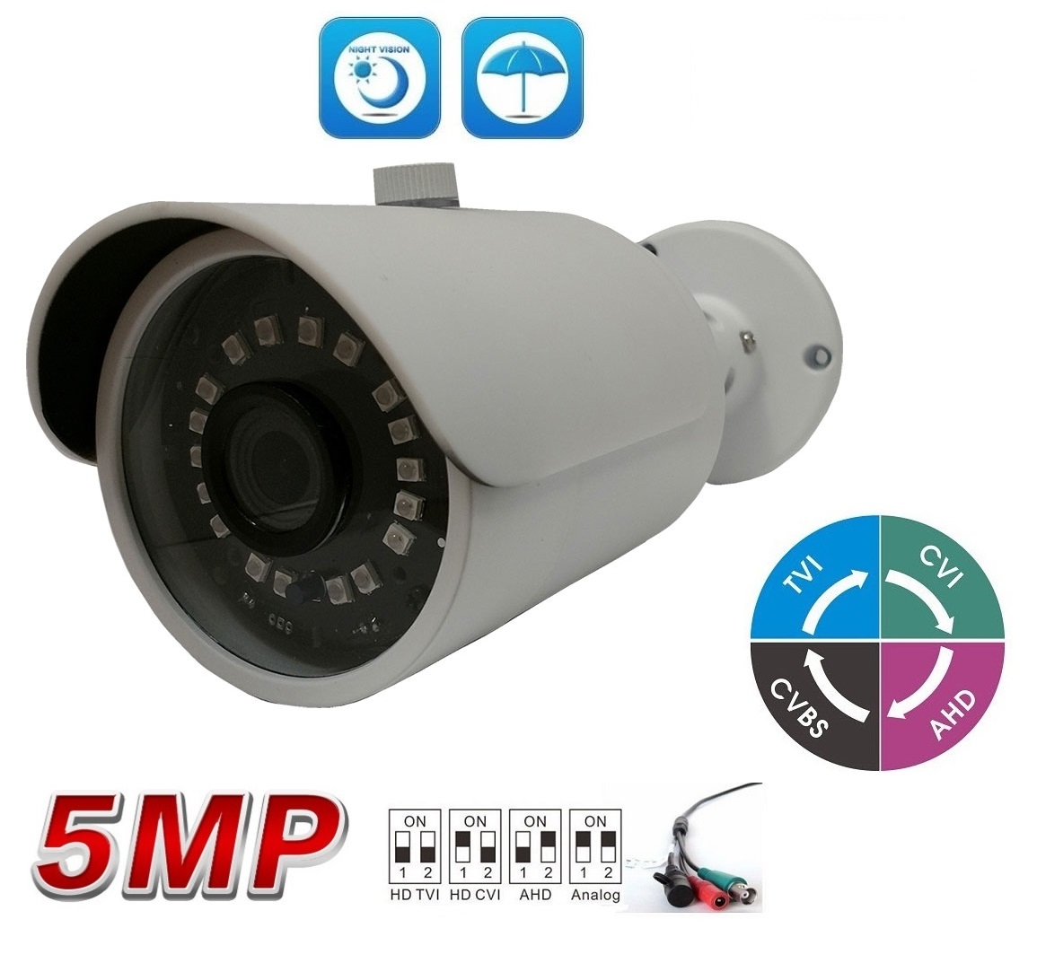 5MP (TVI/AHD)/ 4MP CVI HD IR Security Bullet Camera White BNC