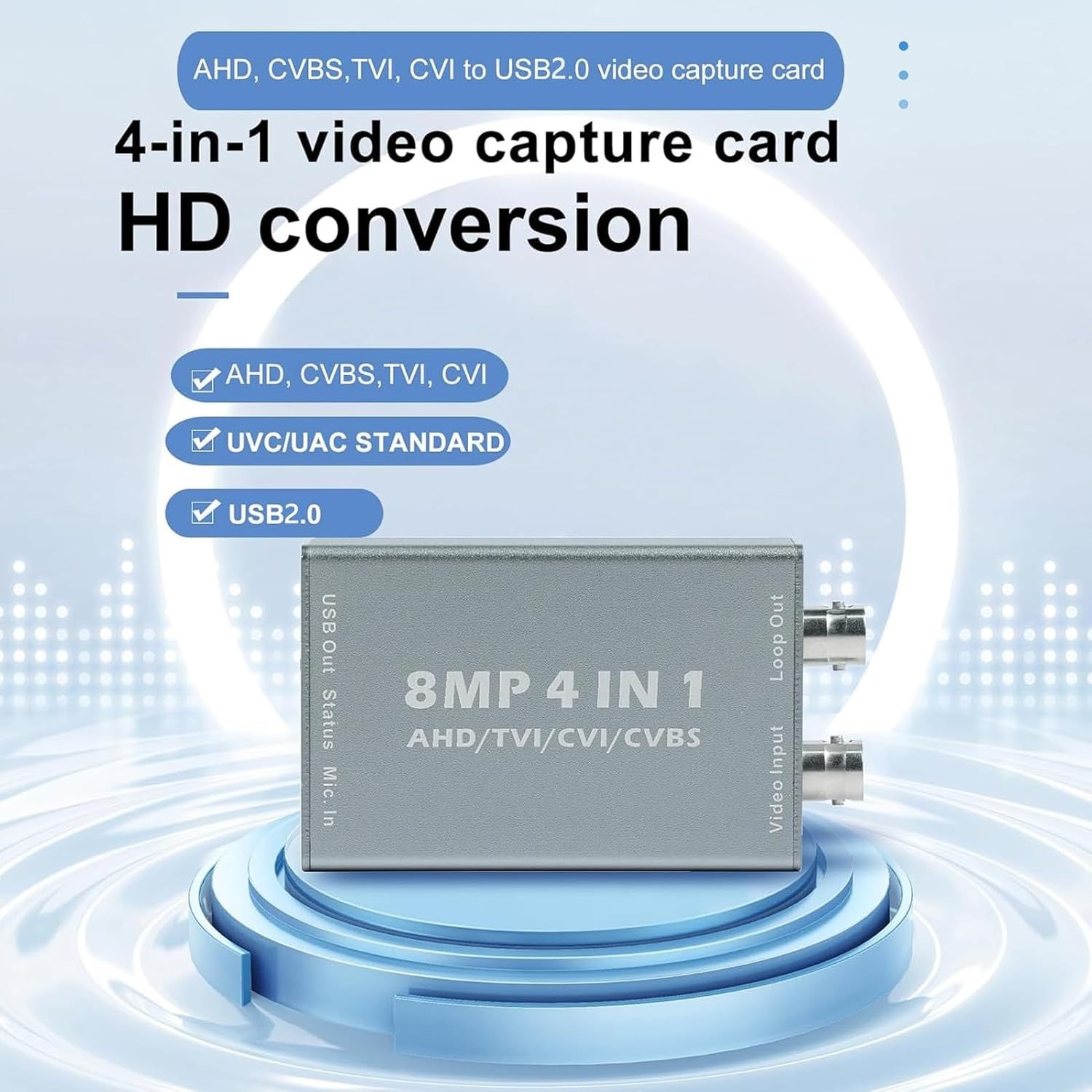 (image for) 4K 4-in-1 BNC To USB Capture Card AHD TVI CVI CVBS To USB Capture for Video Recorder