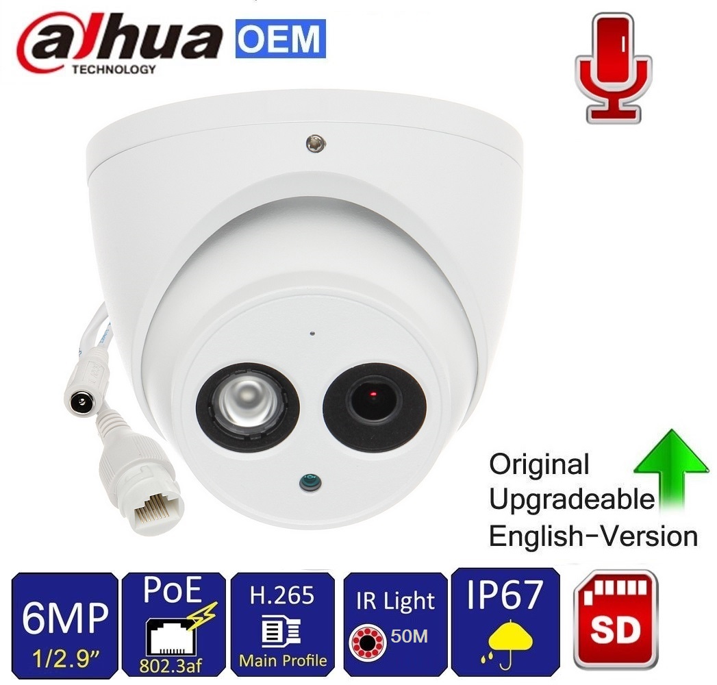 Dahua PoE 6MP WDR Mini Audio Dome IP CCTV Camera 2.8mm