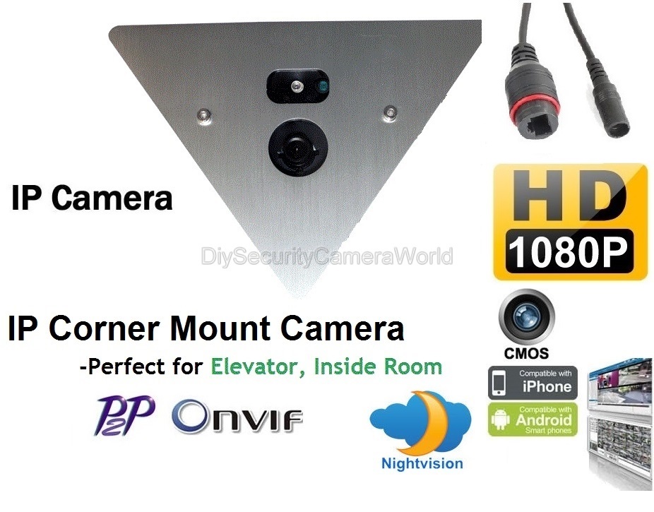 H.264 1080P 2.0MP IP Corner Network Camera Audio P2P Onvif 12VDC