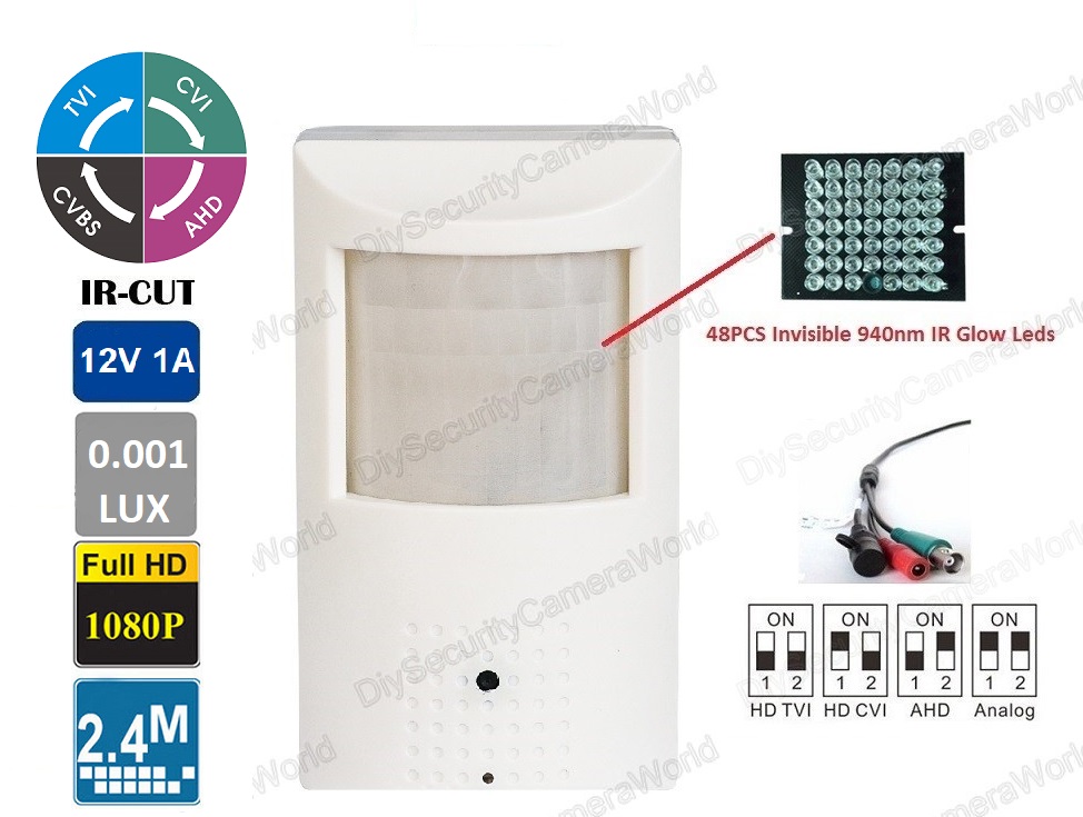 Motion Detector Camera 2.4MP 1080p Invisible IR Glow LED