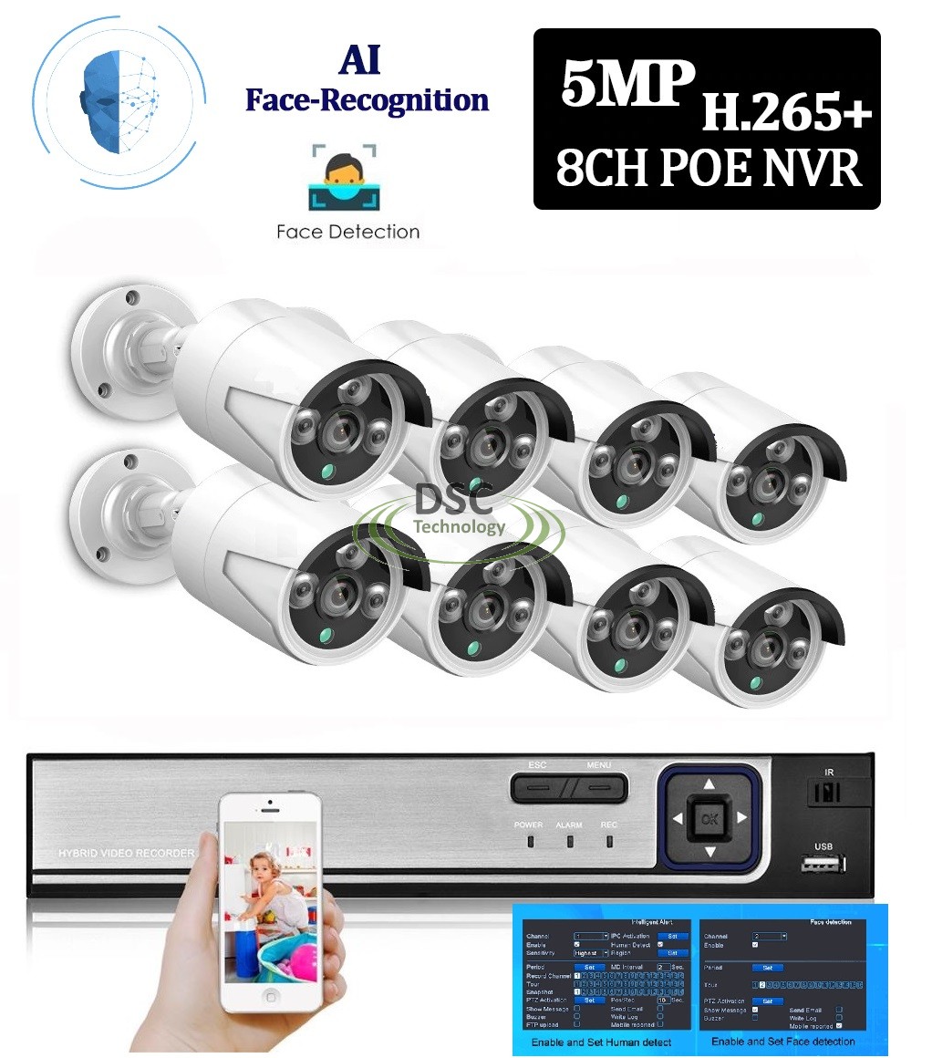 5.0MP 8CH Face Detection NVR System 2TB HDD 8x AI 5MP Camera
