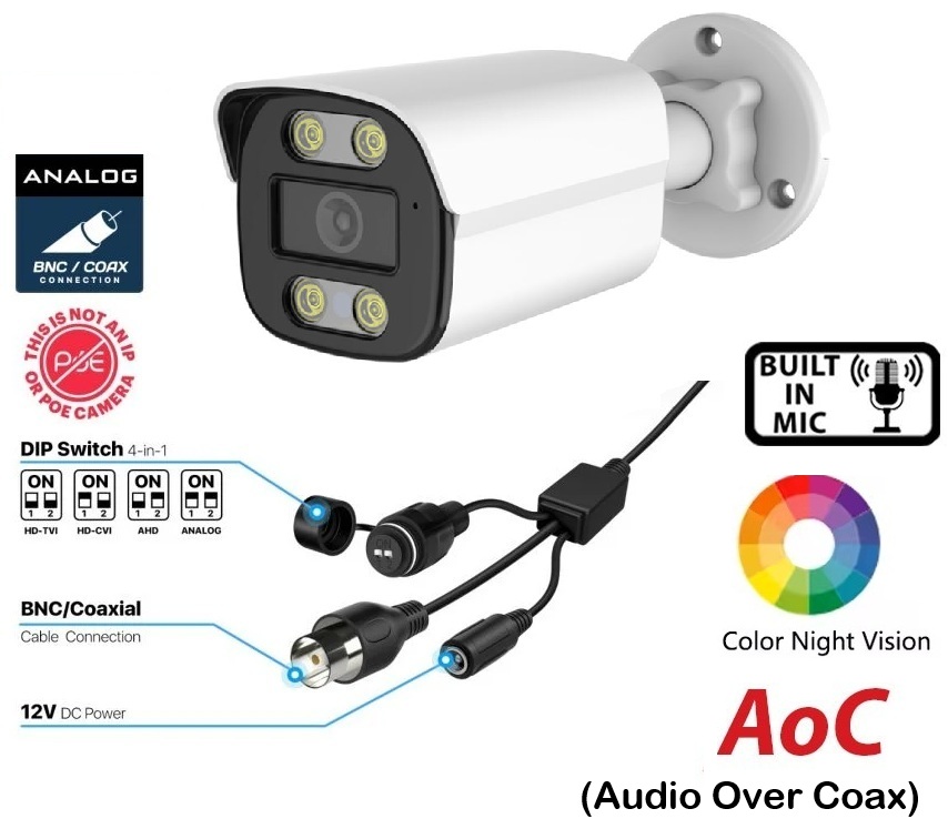 (image for) Bullet 2MP/5MP/8MP Video CCTV Security Camera Outdoor Color Night Vision Audio Recording