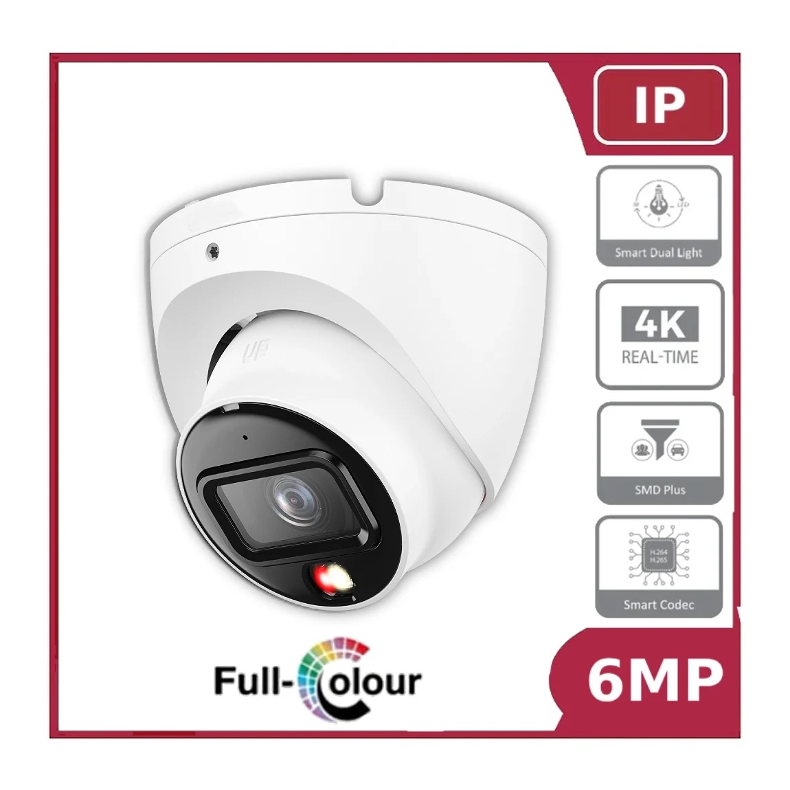 (image for) Dahua 6MP Smart Dual Light Fixed Eyeball IP Camera, 2.8mm Lens