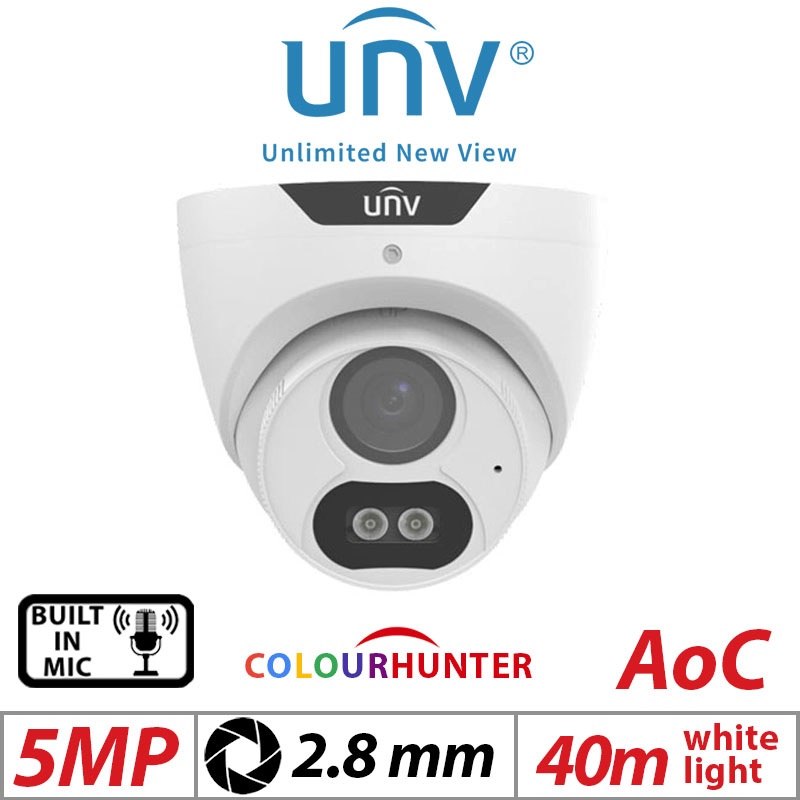 (image for) UNV 5MP LightHunter Weatherproof HD Turret TVI/AHD/CVI/CVBS Analog Security Camera with a 2.8mm Fixed Lens (UAC-T125-AF28M-W)